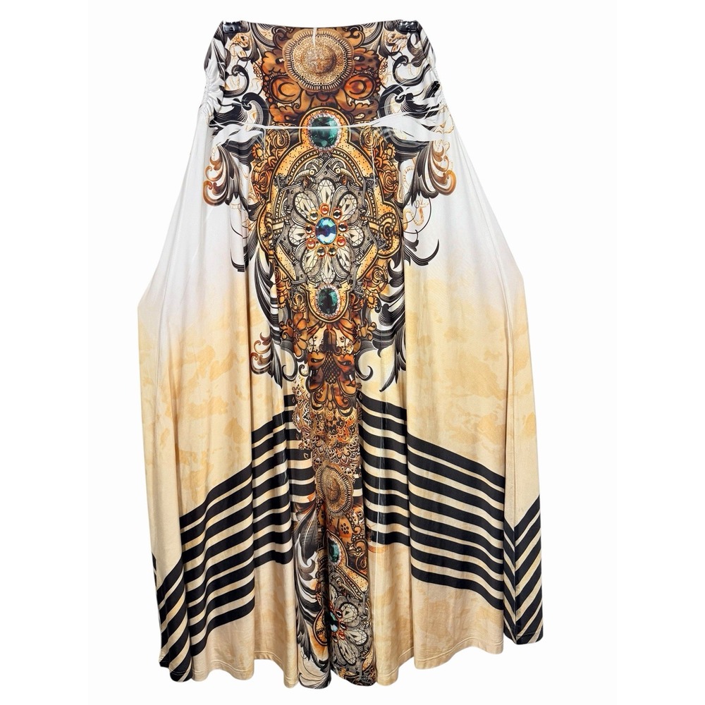 Y2K Embellished Maxi Skirt Womens M Rhinestone Boho McBling Handkerchief Hem